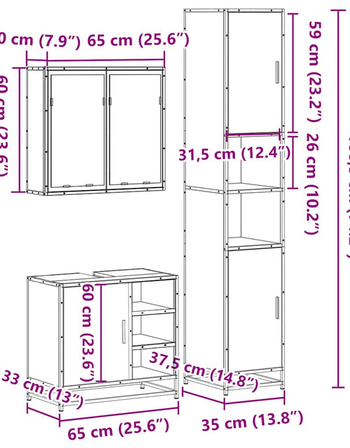 Încărcați imaginea în vizualizatorul Galerie, Set mobilier de baie, 3 piese, stejar fumuriu, lemn prelucrat
