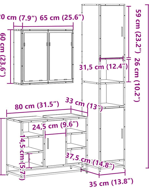 Încărcați imaginea în vizualizatorul Galerie, Set mobilier de baie, 3 piese, stejar sonoma, lemn prelucrat
