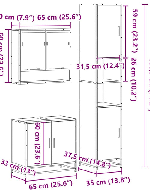 Încărcați imaginea în vizualizatorul Galerie, Set mobilier de baie, 3 piese, stejar sonoma, lemn prelucrat
