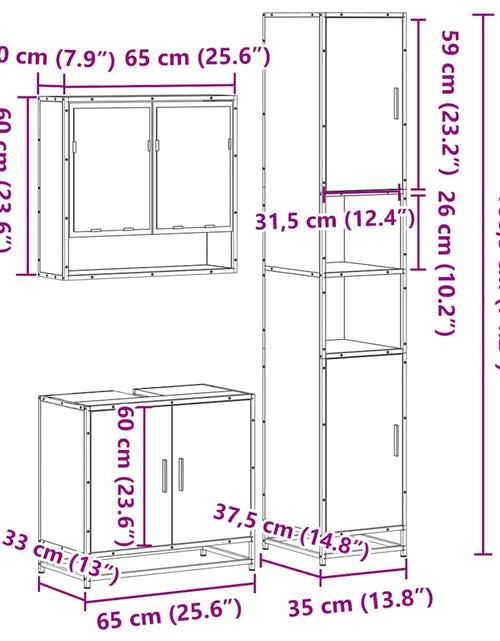 Încărcați imaginea în vizualizatorul Galerie, Set mobilier de baie, 3 piese, gri sonoma, lemn prelucrat
