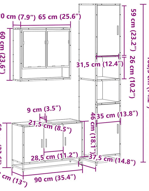 Загрузите изображение в средство просмотра галереи, Set mobilier de baie, 3 piese, negru, lemn compozit
