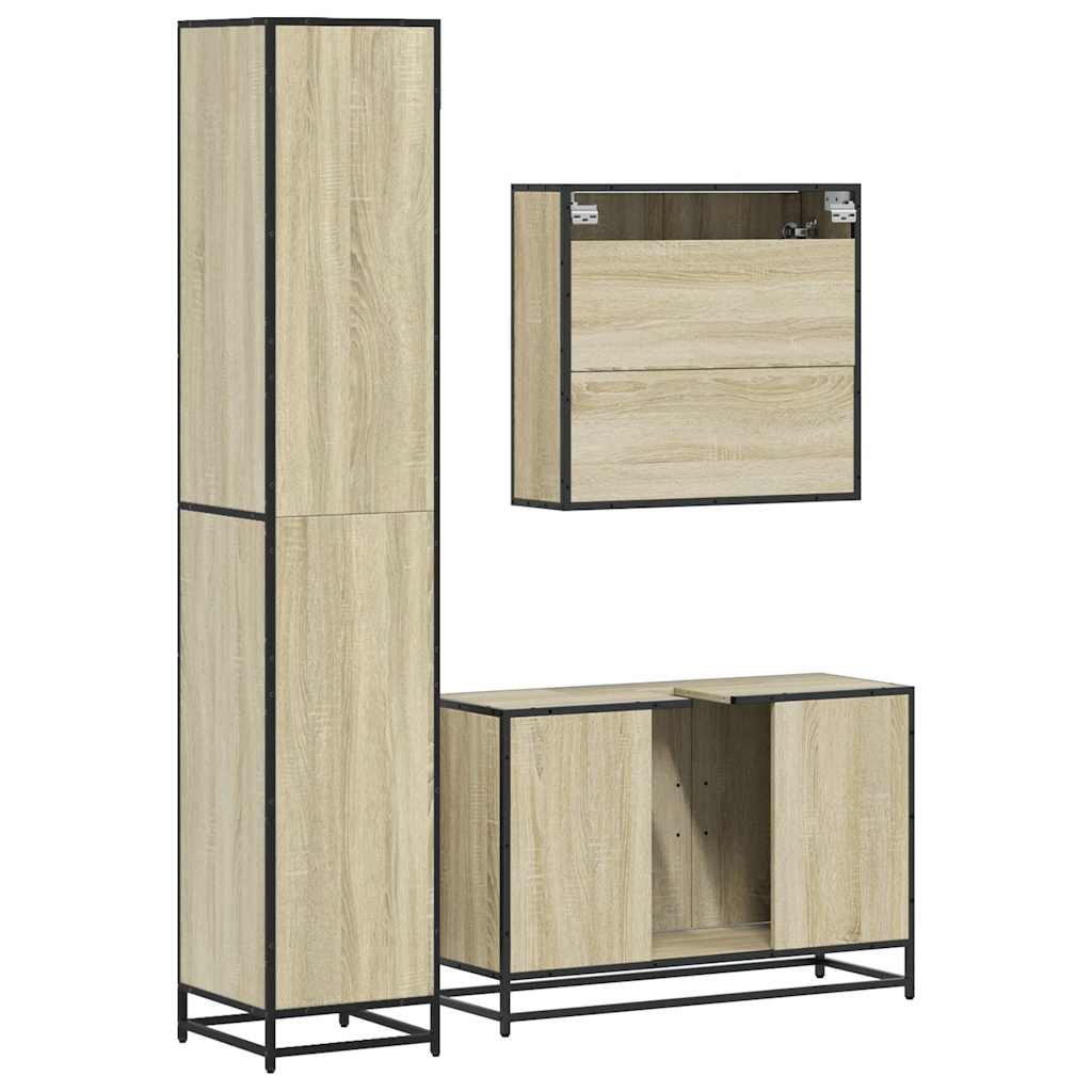 Set mobilier de baie, 3 piese, stejar sonoma, lemn prelucrat