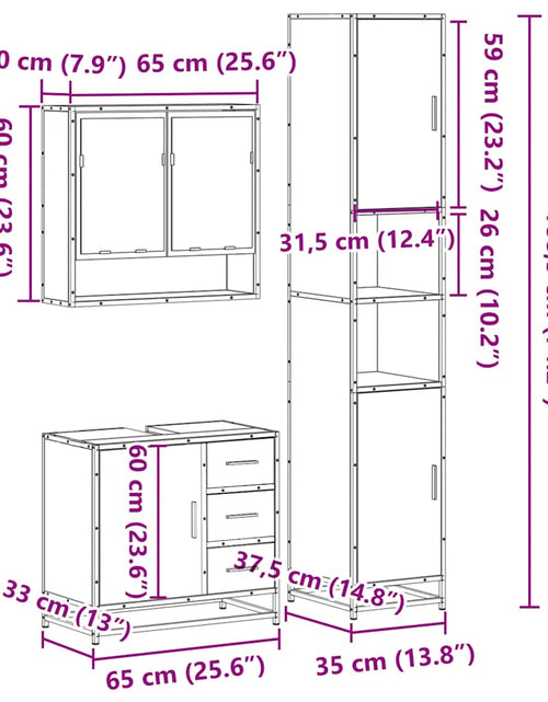 Încărcați imaginea în vizualizatorul Galerie, Set mobilier de baie, 3 piese, stejar fumuriu, lemn prelucrat
