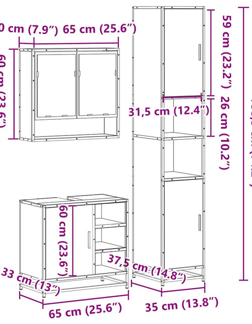 Загрузите изображение в средство просмотра галереи, Set mobilier de baie, 3 piese, stejar sonoma, lemn prelucrat
