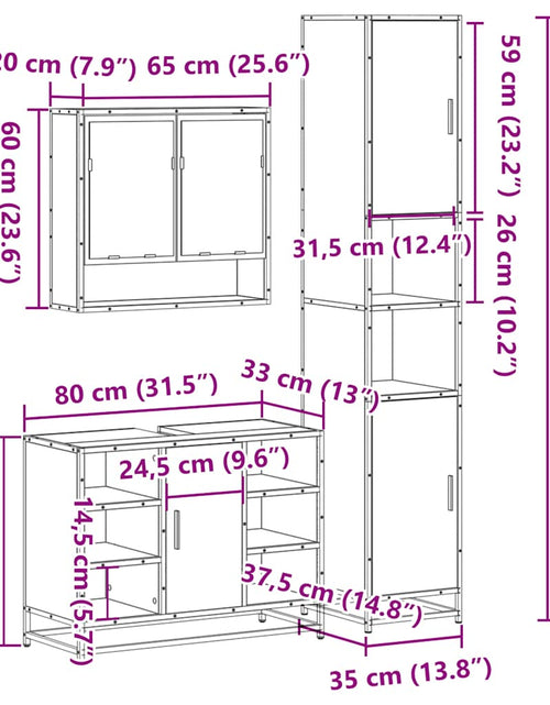 Загрузите изображение в средство просмотра галереи, Set mobilier de baie, 3 piese, stejar maro, lemn prelucrat
