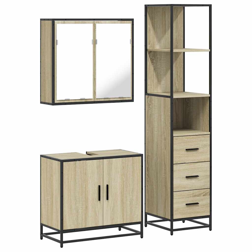 Set mobilier de baie, 3 piese, stejar sonoma, lemn prelucrat