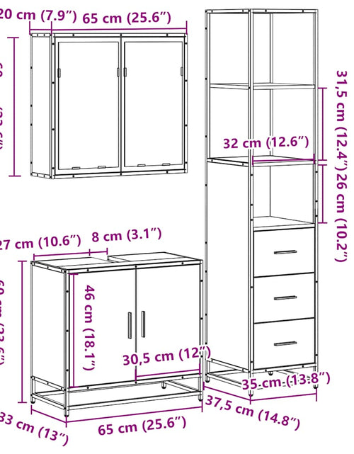 Загрузите изображение в средство просмотра галереи, Set mobilier de baie, 3 piese, stejar sonoma, lemn prelucrat
