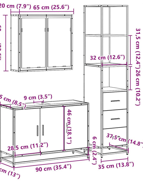 Загрузите изображение в средство просмотра галереи, Set mobilier de baie, 3 piese, negru, lemn compozit
