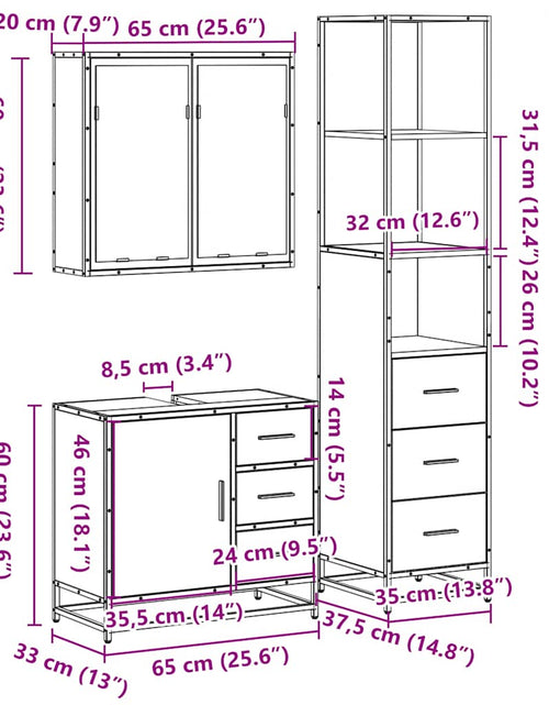 Загрузите изображение в средство просмотра галереи, Set mobilier de baie, 3 piese, negru, lemn compozit
