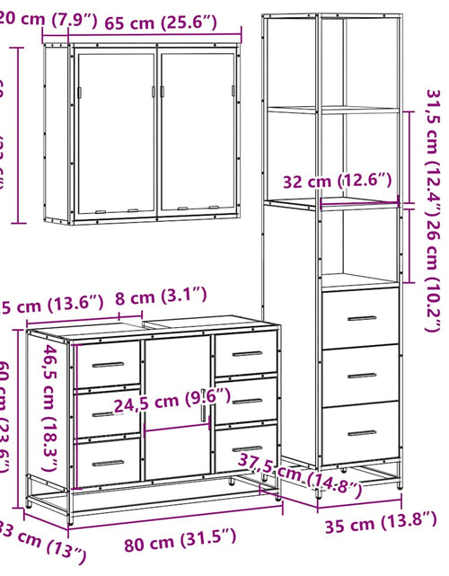 Загрузите изображение в средство просмотра галереи, Set mobilier de baie, 3 piese, negru, lemn compozit
