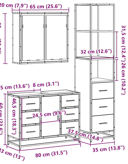 Încărcați imaginea în vizualizatorul Galerie, Set mobilier de baie, 3 piese, gri sonoma, lemn prelucrat
