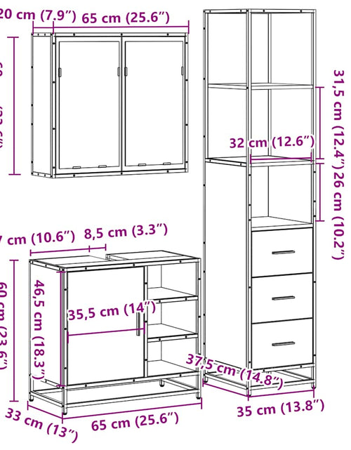 Încărcați imaginea în vizualizatorul Galerie, Set mobilier de baie, 3 piese, negru, lemn compozit
