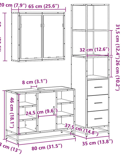 Загрузите изображение в средство просмотра галереи, Set mobilier de baie, 3 piese, negru, lemn compozit
