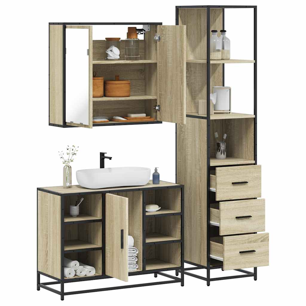 Set mobilier de baie, 3 piese, stejar sonoma, lemn prelucrat