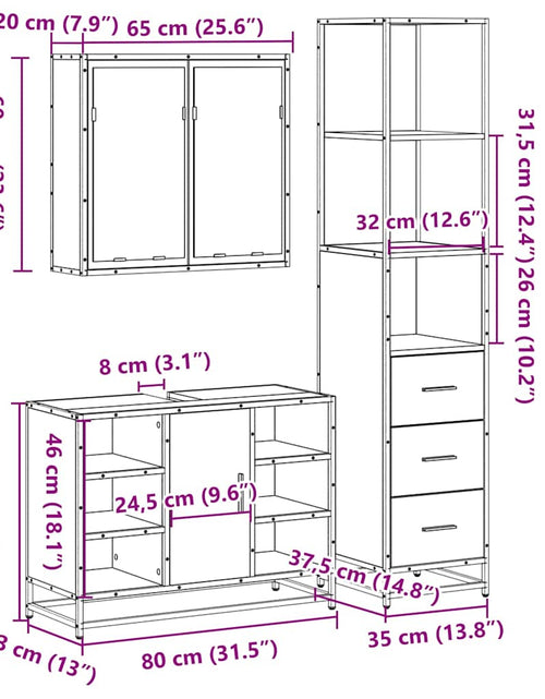 Загрузите изображение в средство просмотра галереи, Set mobilier de baie, 3 piese, stejar fumuriu, lemn prelucrat
