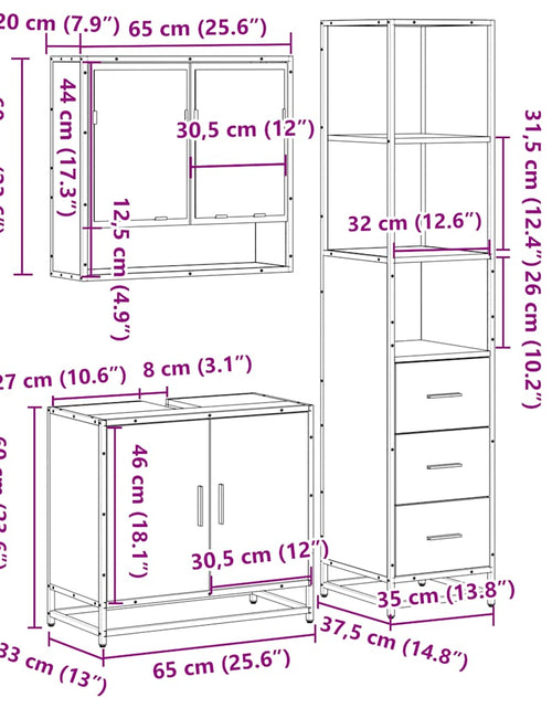 Загрузите изображение в средство просмотра галереи, Set mobilier de baie, 3 piese, negru, lemn compozit
