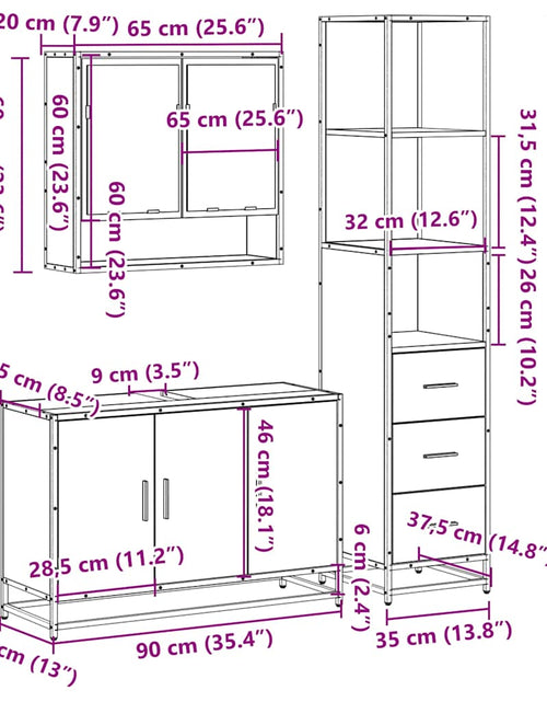 Загрузите изображение в средство просмотра галереи, Set mobilier de baie, 3 piese, negru, lemn compozit
