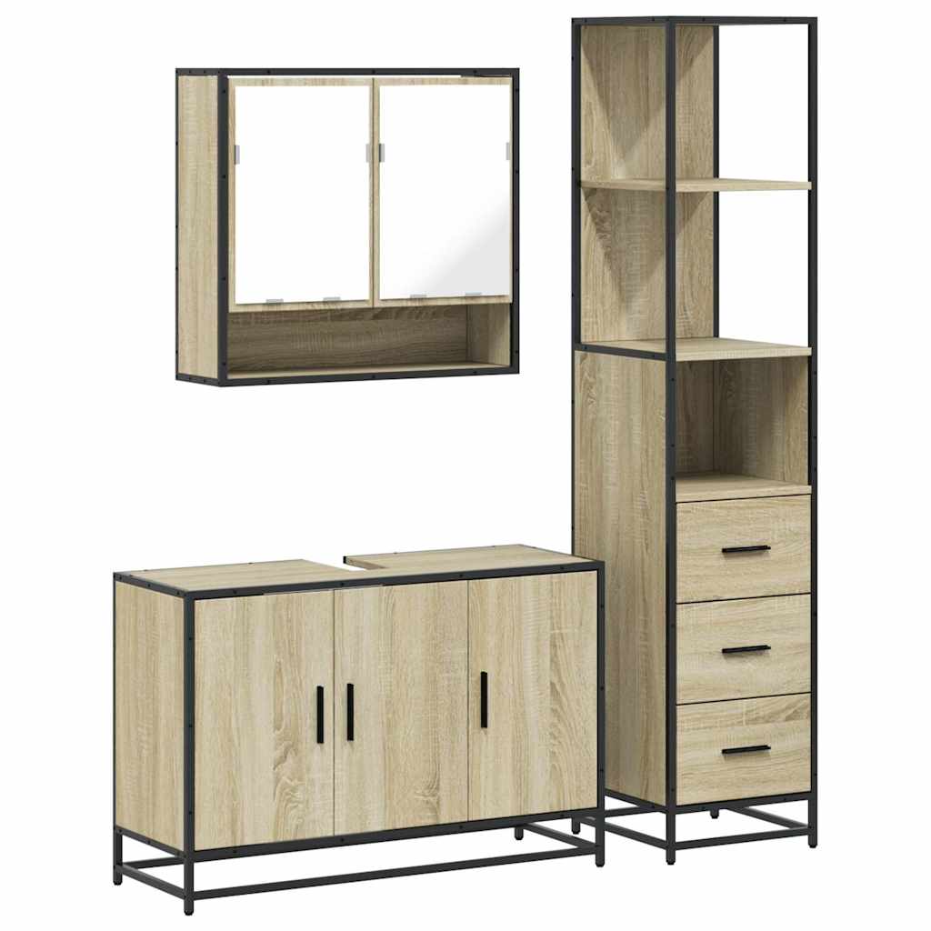 Set mobilier de baie, 3 piese, stejar sonoma, lemn prelucrat