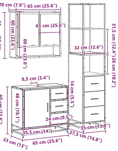 Загрузите изображение в средство просмотра галереи, Set mobilier de baie, 3 piese, negru, lemn compozit
