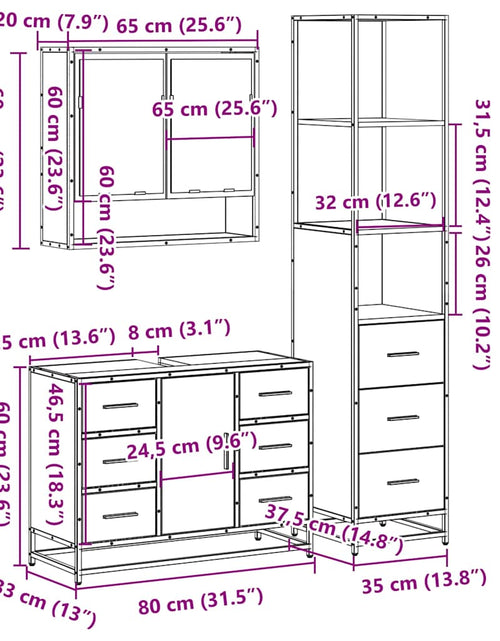 Загрузите изображение в средство просмотра галереи, Set mobilier de baie, 3 piese, negru, lemn compozit
