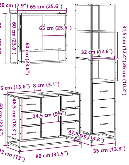 Загрузите изображение в средство просмотра галереи, Set mobilier de baie, 3 piese, stejar sonoma, lemn prelucrat
