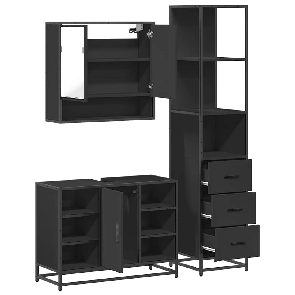 Set de mobilier de baie din 3 piese Lemn negru prelucrat