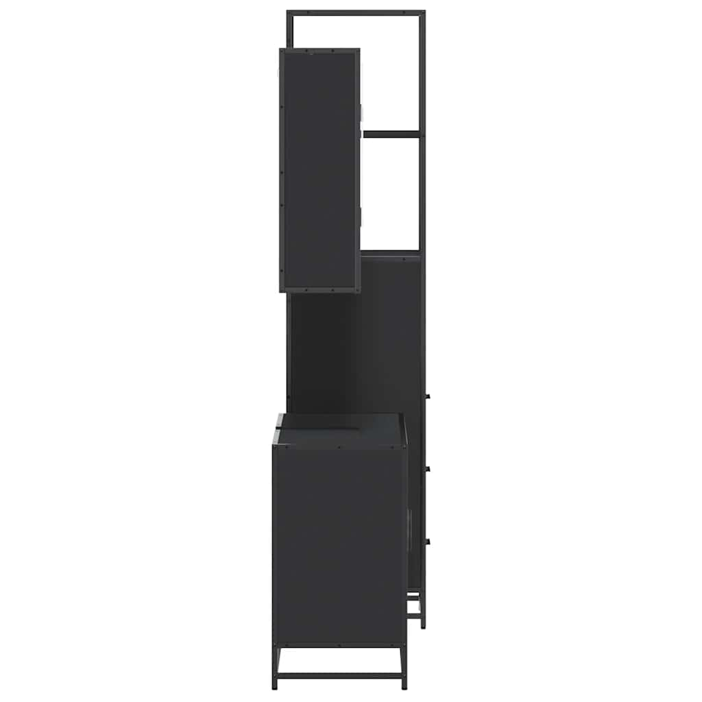 Set de mobilier de baie din 3 piese Lemn negru prelucrat