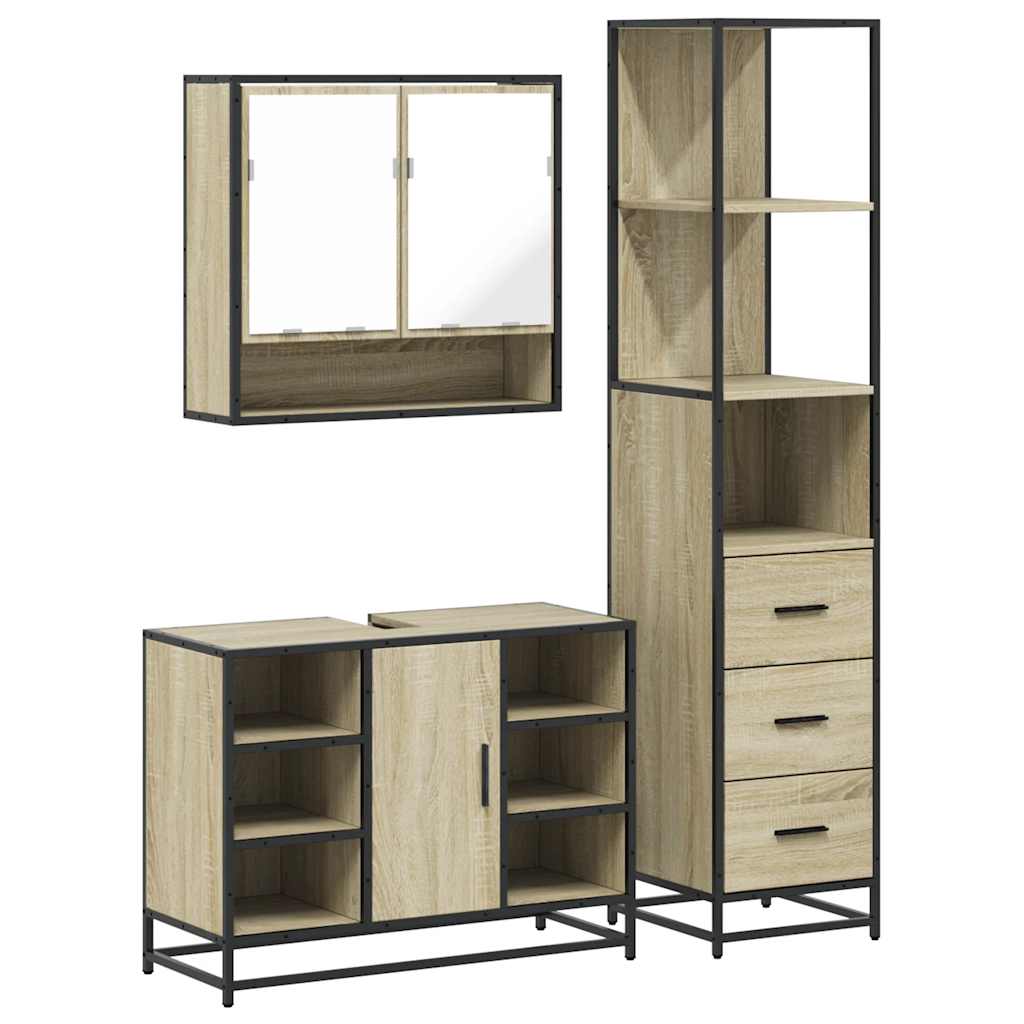 Set de mobilier de baie din 3 piese din lemn de stejar Sonoma