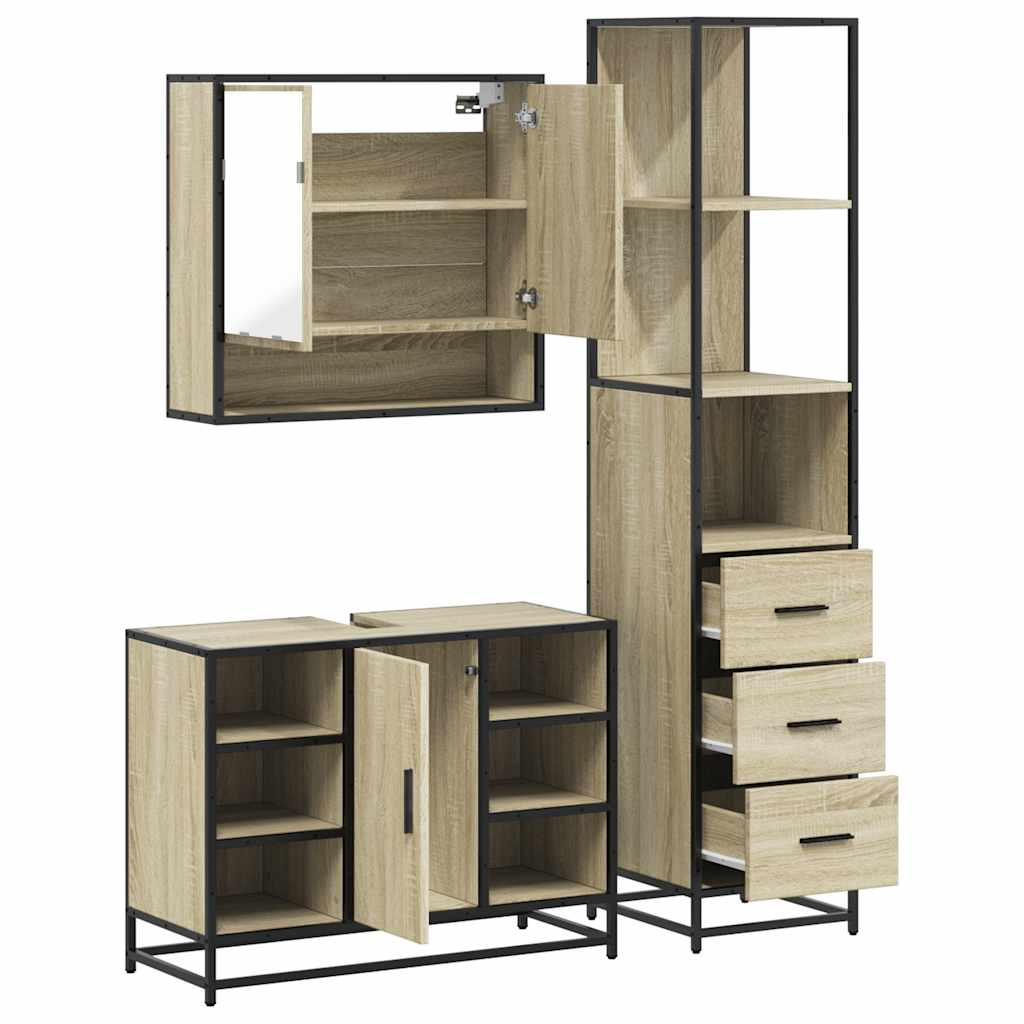 Set de mobilier de baie din 3 piese din lemn de stejar Sonoma