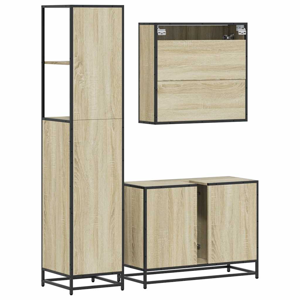 Set de mobilier de baie din 3 piese din lemn de stejar Sonoma