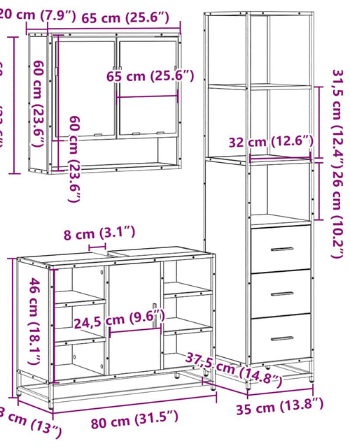 Загрузите изображение в средство просмотра галереи, Set de mobilier de baie din 3 piese din lemn de stejar Sonoma
