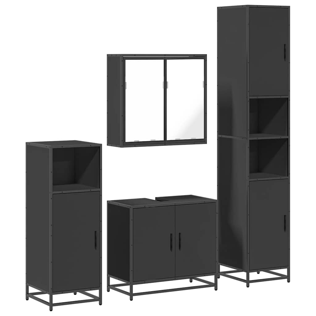 Set de mobilier de baie 4 piese Lemn negru prelucrat