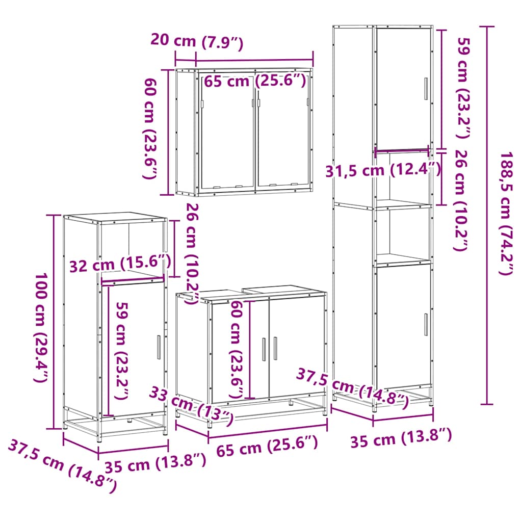 Set de mobilier de baie 4 piese Lemn negru prelucrat