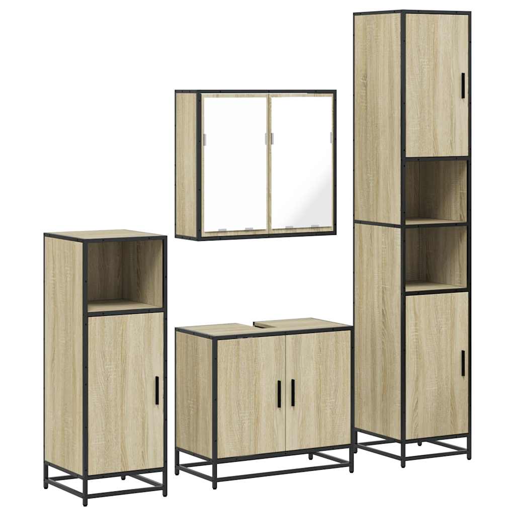 Set de mobilier de baie din 4 piese din lemn de stejar Sonoma