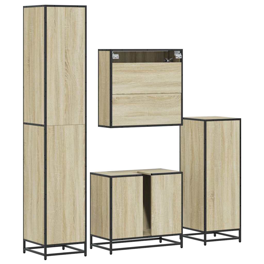 Set de mobilier de baie din 4 piese din lemn de stejar Sonoma