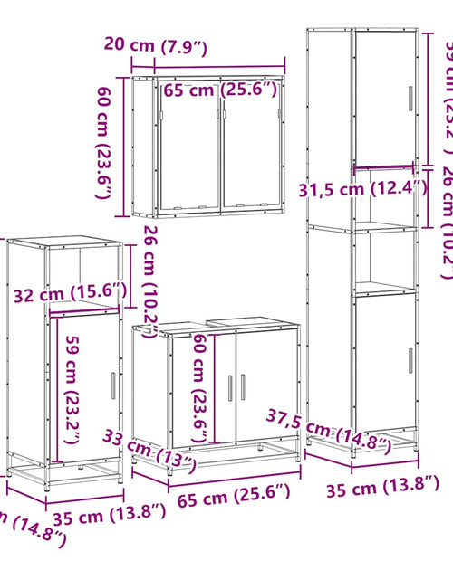 Încărcați imaginea în vizualizatorul Galerie, Set de mobilier de baie din 4 piese din lemn de stejar Sonoma
