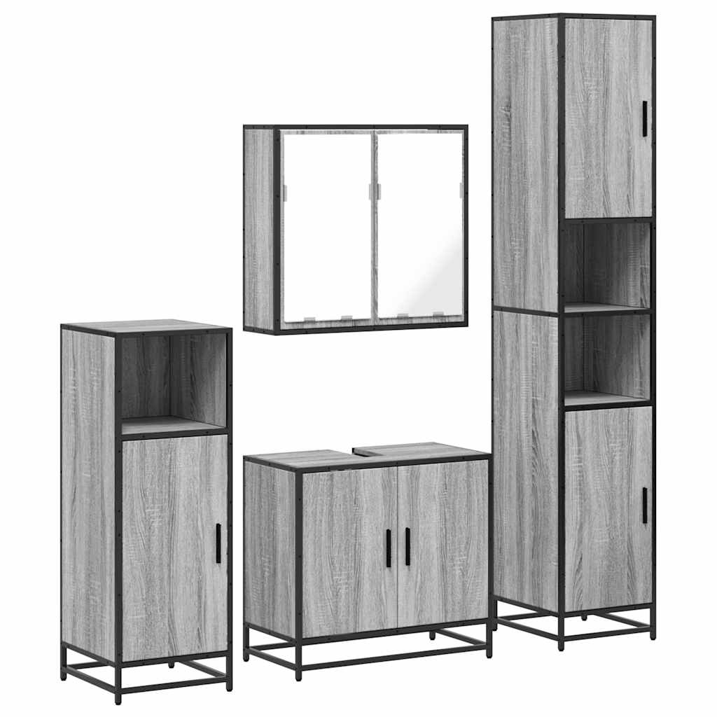 Set de mobilier de baie 4 piese Lemn stratificat gri Sonoma