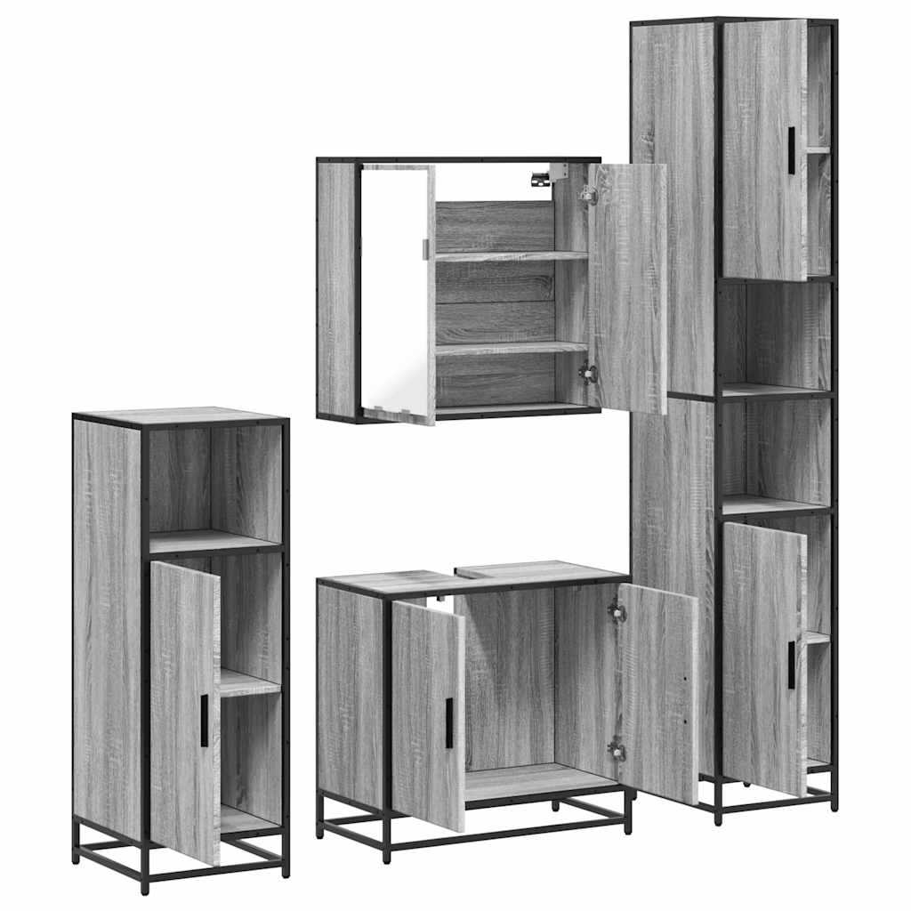 Set de mobilier de baie 4 piese Lemn stratificat gri Sonoma