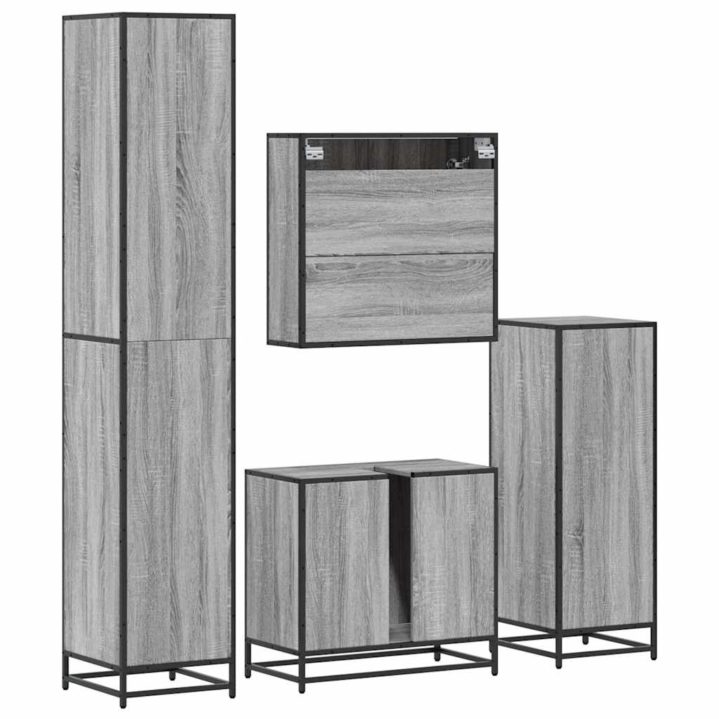 Set de mobilier de baie 4 piese Lemn stratificat gri Sonoma