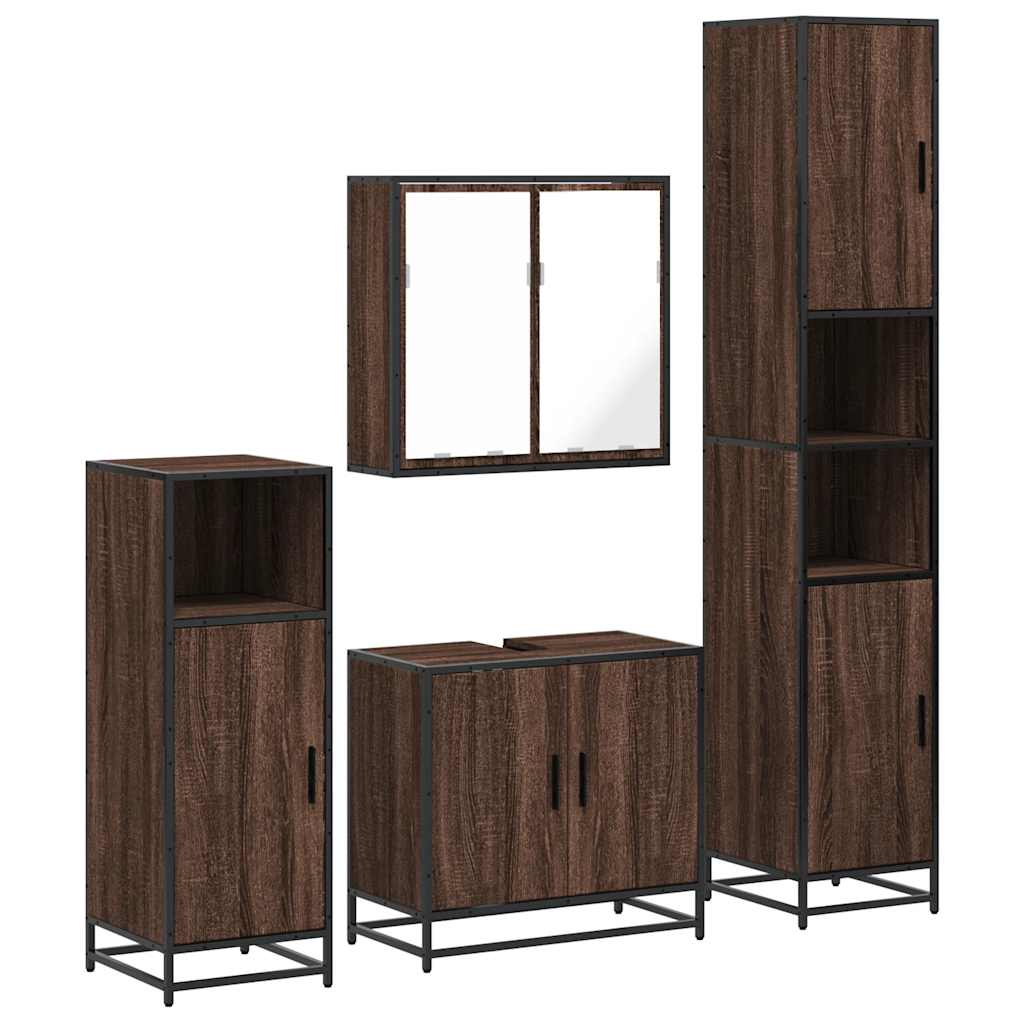 Set de mobilier de baie din 4 piese din lemn de stejar maro