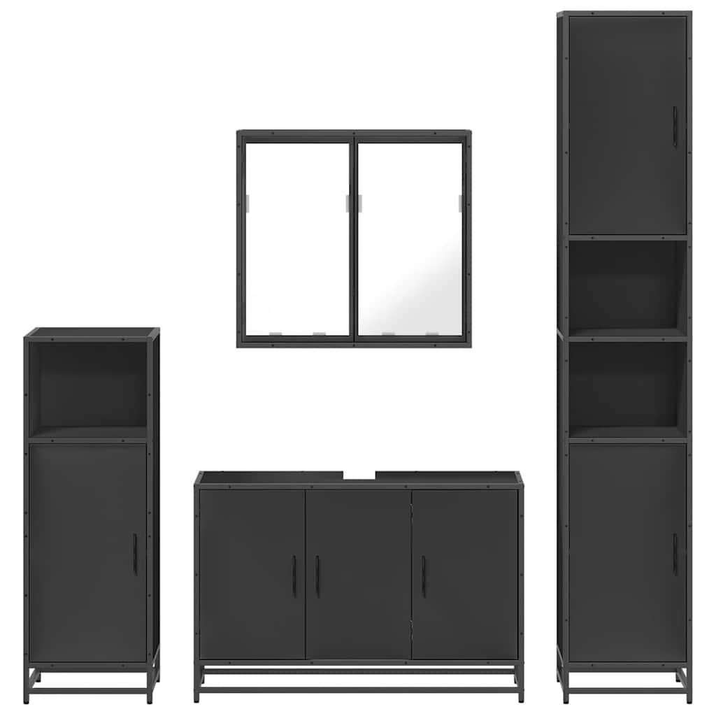 Set de mobilier de baie 4 piese Lemn negru prelucrat