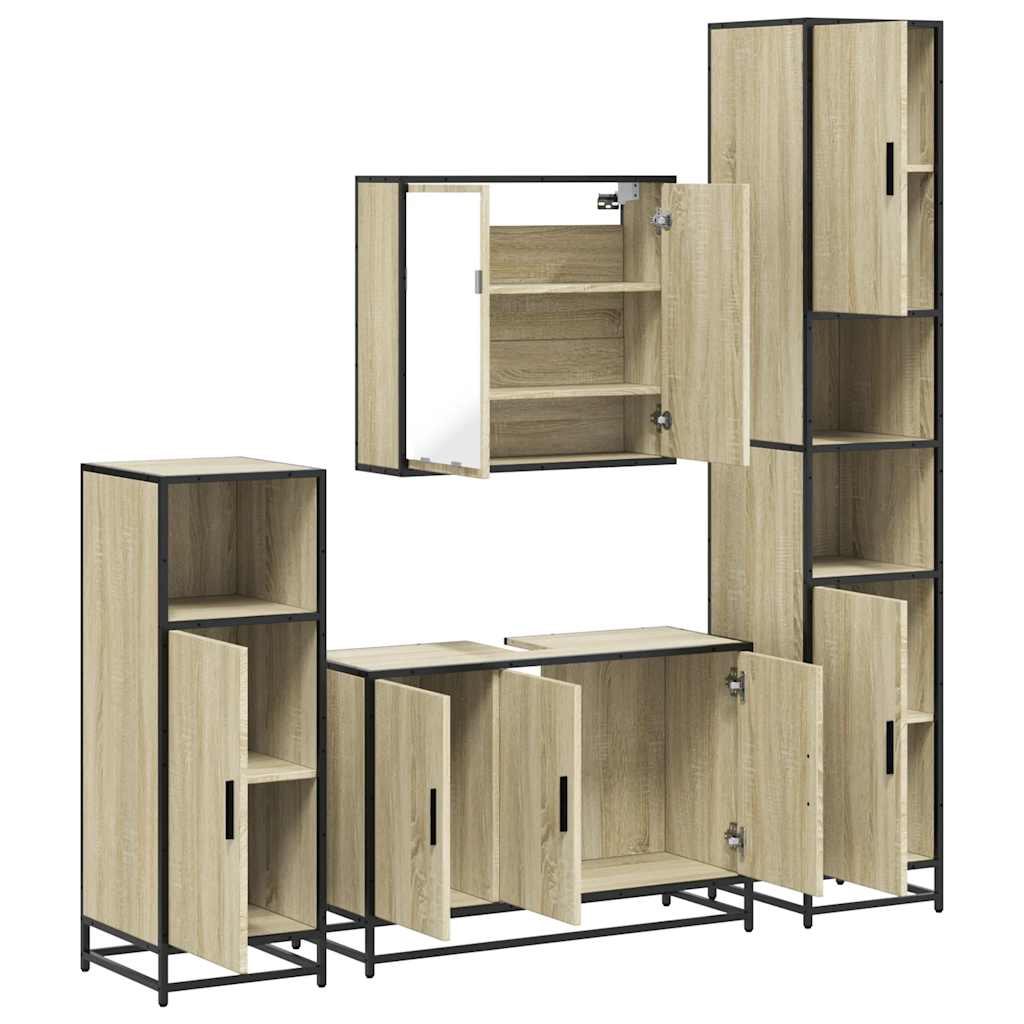 Set de mobilier de baie din 4 piese din lemn de stejar Sonoma