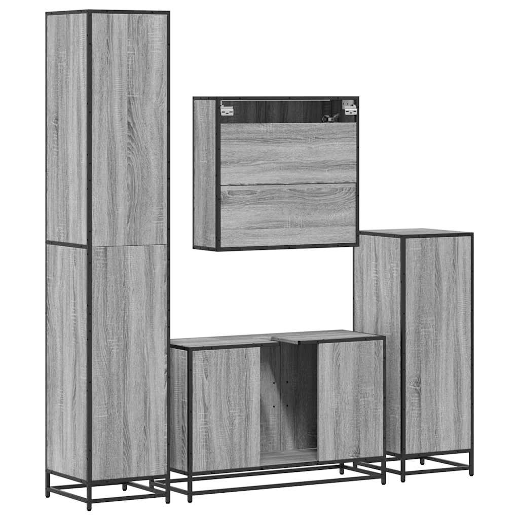 Set de mobilier de baie 4 piese Lemn stratificat gri Sonoma