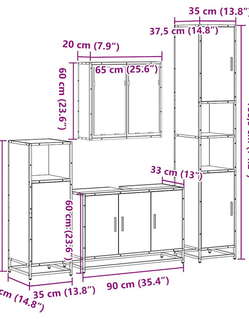 Загрузите изображение в средство просмотра галереи, Set de mobilier de baie din 4 piese din lemn de stejar maro
