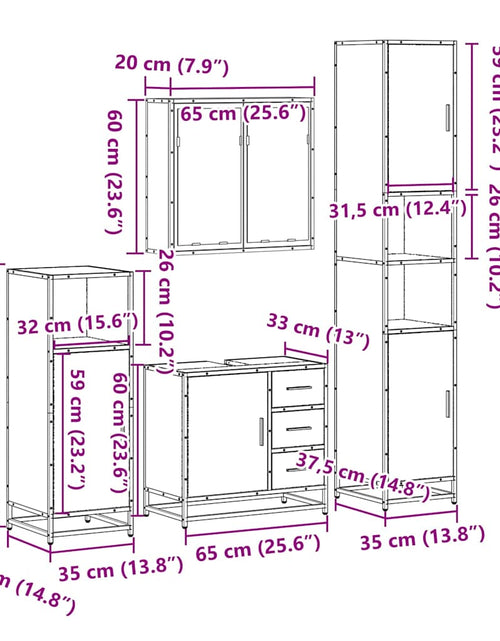 Загрузите изображение в средство просмотра галереи, Set de mobilier de baie din 4 piese din lemn de stejar Sonoma
