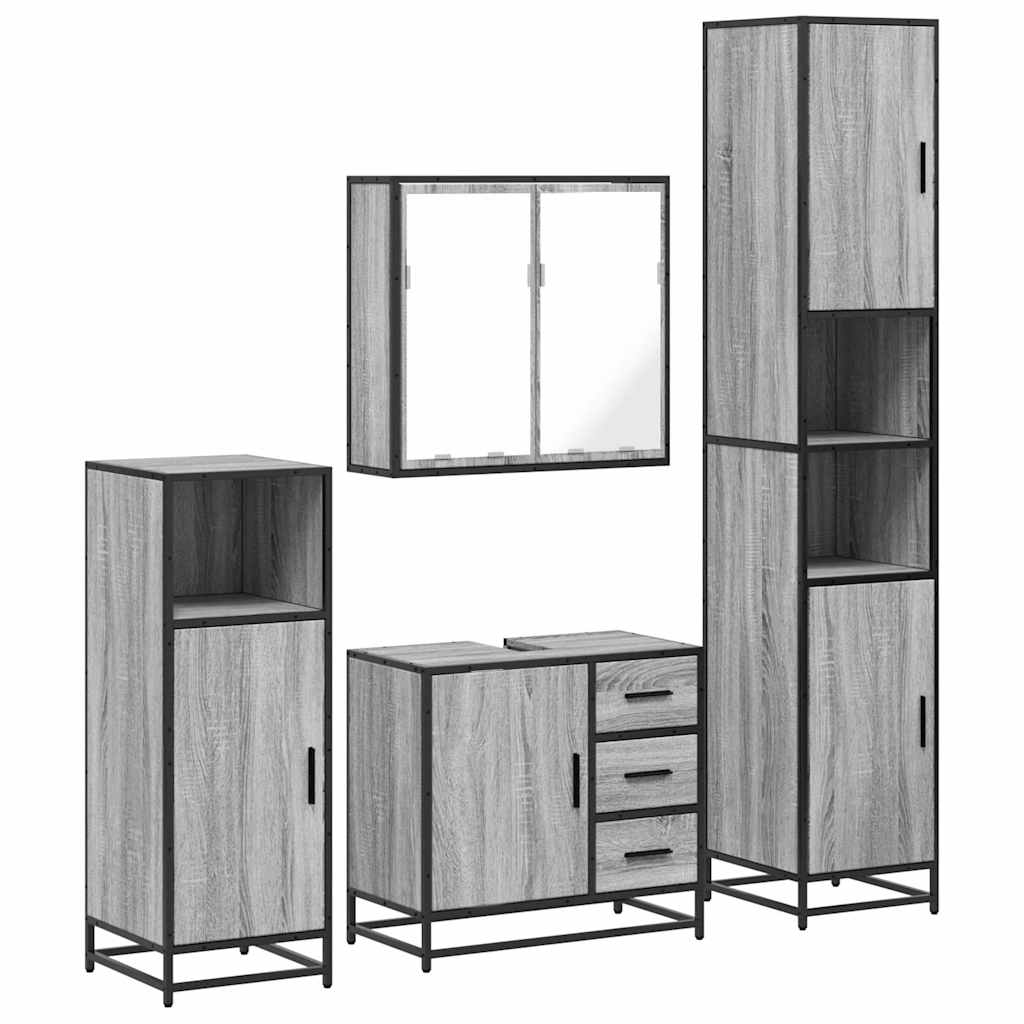 Set de mobilier de baie 4 piese Lemn stratificat gri Sonoma