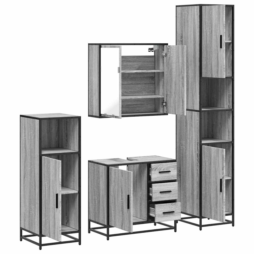 Set de mobilier de baie 4 piese Lemn stratificat gri Sonoma