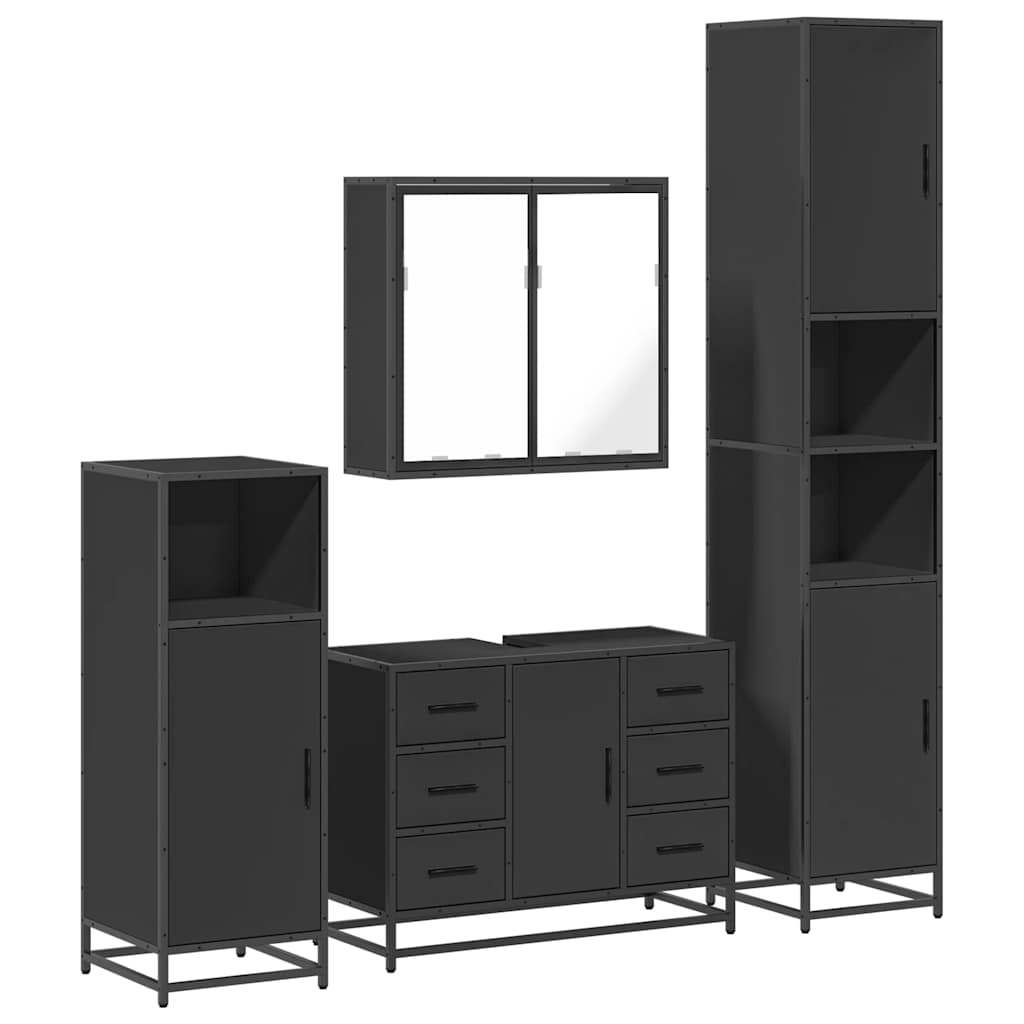 Set de mobilier de baie 4 piese Lemn negru prelucrat