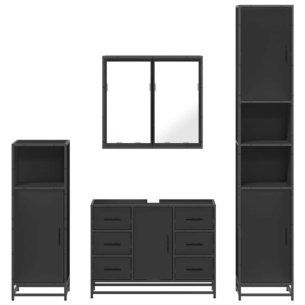 Set de mobilier de baie 4 piese Lemn negru prelucrat