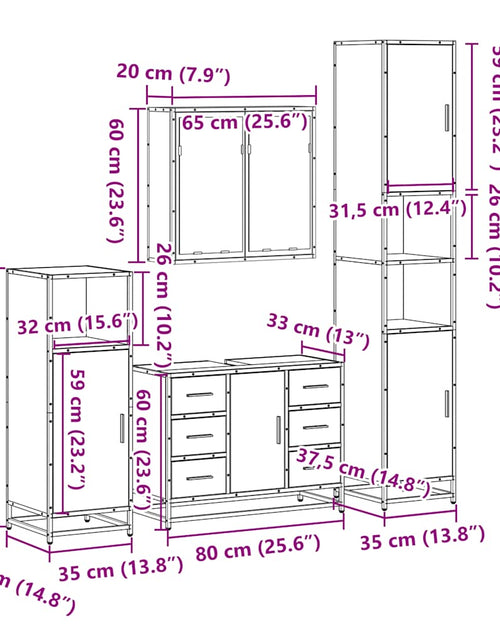 Încărcați imaginea în vizualizatorul Galerie, Set de mobilier de baie 4 piese Lemn stratificat gri Sonoma
